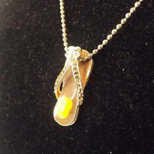 Flip Flop Enamel Pendant Necklace Signed BTC on Sterling Italy Chain